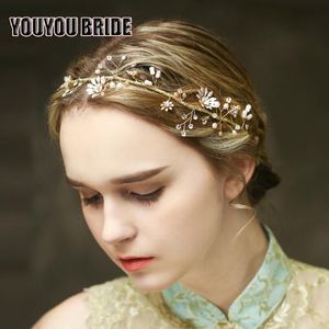 Haarclips Barrettes You You Bride Puur handgemaakte Pearl Rectangle Crystal Headband Accessoires Wedding For Flower Bridal Tiaras Headban