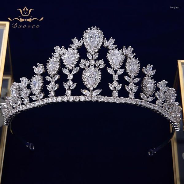 Pinzas para el cabello Bavoen, Tiara de boda europea en forma de corazón, tocados llenos de circonita, diademas de corona, joyería para novias