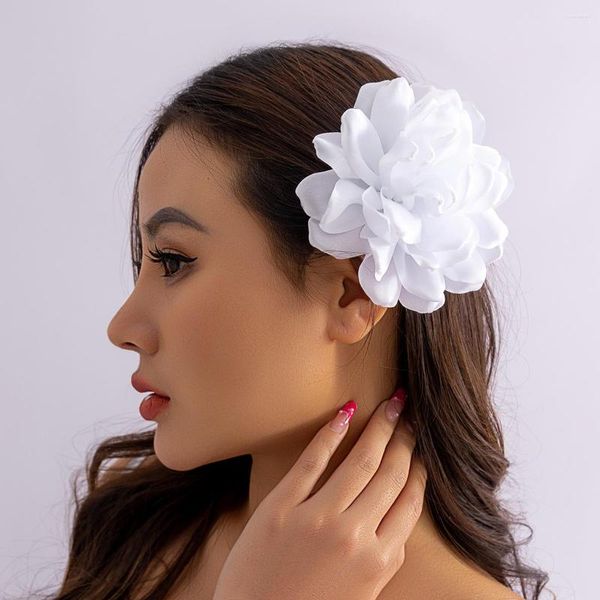 Pinzas para el cabello Big Blooming Beige Pétalos de rosa Flores de tela rosa para mujeres Accesorios de vacaciones en la playa