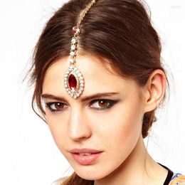 Pinces à cheveux grand pendentif en cristal front tête chaîne épingle à cheveux accessoires pour femmes ethnique Tribal diadème casque Tikka bijoux