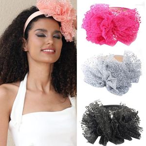 Pinzas para el cabello Diadema bordada de encaje grande para mujer Festival de flores de moda Seda decorativa Fiesta elegante Diadema bonita Accesorios para niñas