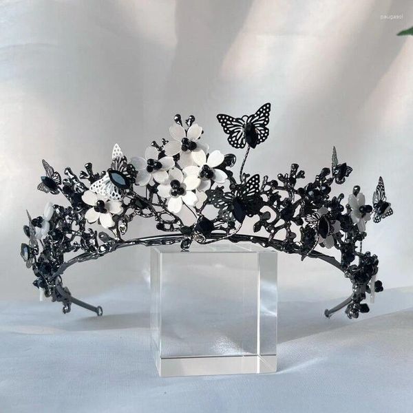 Clips para el cabello Corona de mariposa negra Tiara Regalo de metal Diadema de cumpleaños Boda gótica nupcial