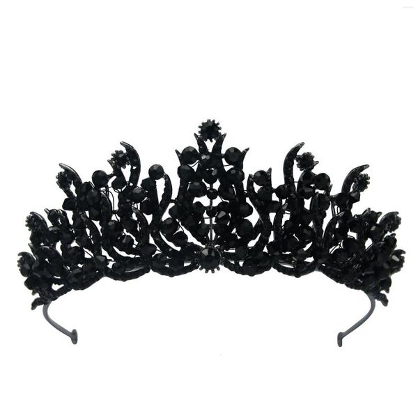 Clips para el cabello Tiaras nupciales de cristal negro coronas de brujas para mujer traje de diamantes de imitación verde diadema de desfile europeo accesorios de boda