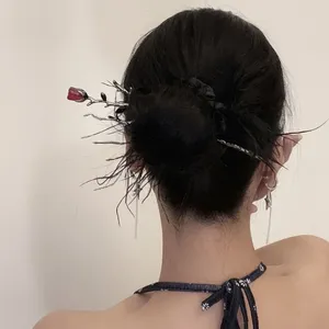 Pinces à cheveux à fleurs noires, épingles à cheveux en métal Vintage de Style chinois, pince élégante pour femmes et filles, accessoires de couvre-chef à la mode