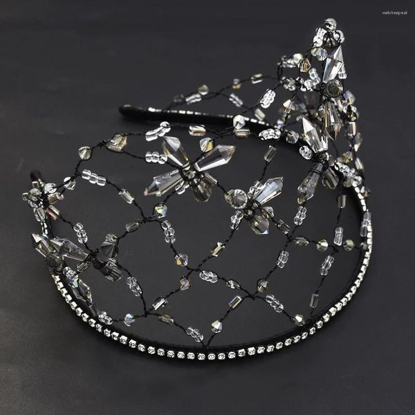 Pinces à cheveux fil métallique noir cristal perlé filet à cheveux mariée maille bandeau diadème couronne luxe mariée casque accessoires de mariage bijoux