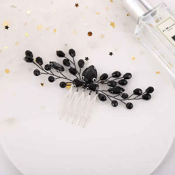 Pinces à cheveux en vigne noire, bandeau de mariage, peigne en cristal d'obsidienne, accessoire pour femme, bijoux de fête de bal formel, 2023