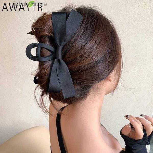 Pinces à cheveux Noir Blanc Bowknot Griffe De Cheveux Grand Arc En Satin Pinces À Cheveux Vintage Baroque Satin Crabe Épingles À Cheveux Pour Femmes Élégantes Accessoires De Cheveux Y240329