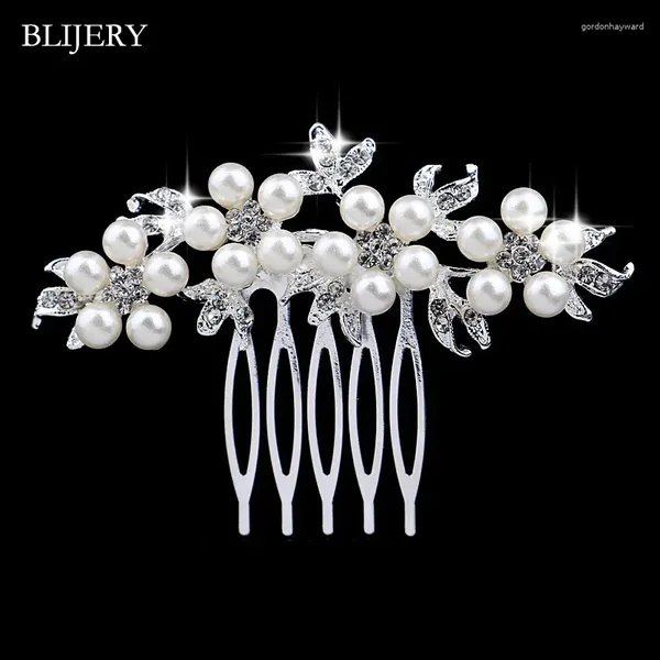 Clips de cabello Blijery Pretty Crystal Rhinestone Pearls Floral Bridal Combs Headselipistas de joyas para mujeres Accesorios para bodas de joyería