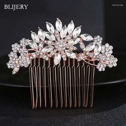 Coix de cheveux Blijery Rose Gold Color Combs for Women Cz Crystal Flower Bridal Headpiece Accessoires de mariage Brides Tiara Prom cadeau