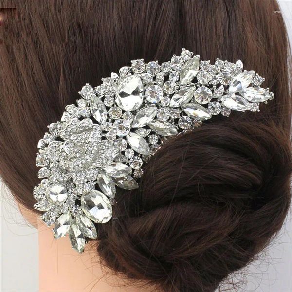 Clips de cheveux Blijery Vintage Grand peigne de mariée florale Bling Rignestone Crystal Wedd Bielry Charm Pant des conceptions