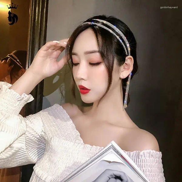 Clips para el cabello Bandas de cabello de diamantes de imitación para mujeres Bandas de arco de borde largo Corea Diadario Accesorios de boda Barde de boda Regalos