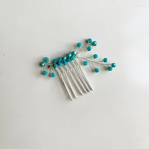 Pinces à cheveux de couleur bleue pour femmes, peignes en cristal, décoration de tête, ornement, bijoux faits à la main, accessoires diadème