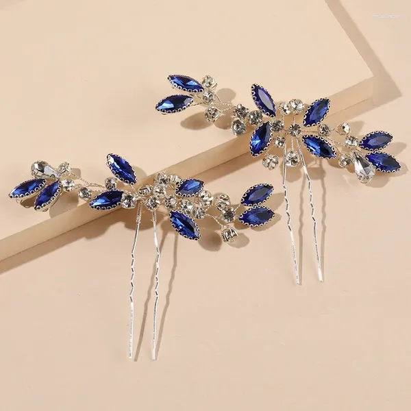 Pinces à cheveux en forme de U, épingle à cheveux en forme de feuille bleue, accessoires de mariage pour femmes, fourchette à Clip en cristal, bijoux de mariée, diadèmes de mariage, 2024