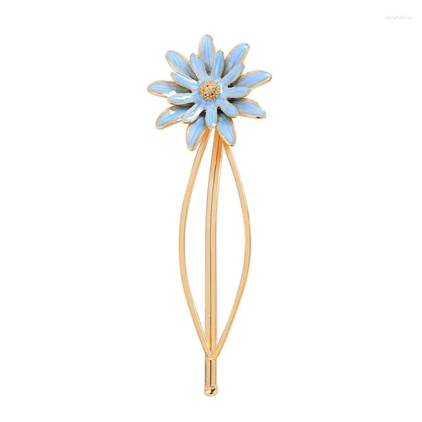 Pinzas para el cabello para mujer, joyería de flores de cobre esmaltadas en azul/rosa/gris, diseño de muestra romántico, accesorio único al por mayor