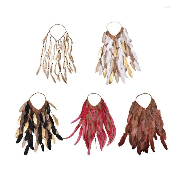Pinzas para el cabello Estilo bohemio Diadema con decoraciones de plumas Cuentas étnicas Diadema para niñas Festival Cosplay Festivales de música Fiesta