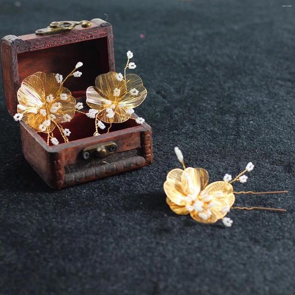Pinzas para el cabello estilo bohemio horquilla ahuecada pasadores de flores mujeres aleación cuentas doradas perlas joyería tocados Decoración