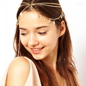 Pinces à cheveux bohème or couleur métal feuilles gland strass tête chaîne bijoux pour femmes fête mariage accessoires casque