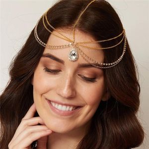 Clips de cheveux Bohemian multicouche en métal Chaîne de bande de mariée en métal pour femmes Crystal Drops Accessoires de mariage du front