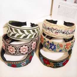 Haarclips Boheemse stijl borduurwerk hoofdband etnisch breed rand Hoop Leaf Flower Patroon Women Accessoires Hoofdkleding