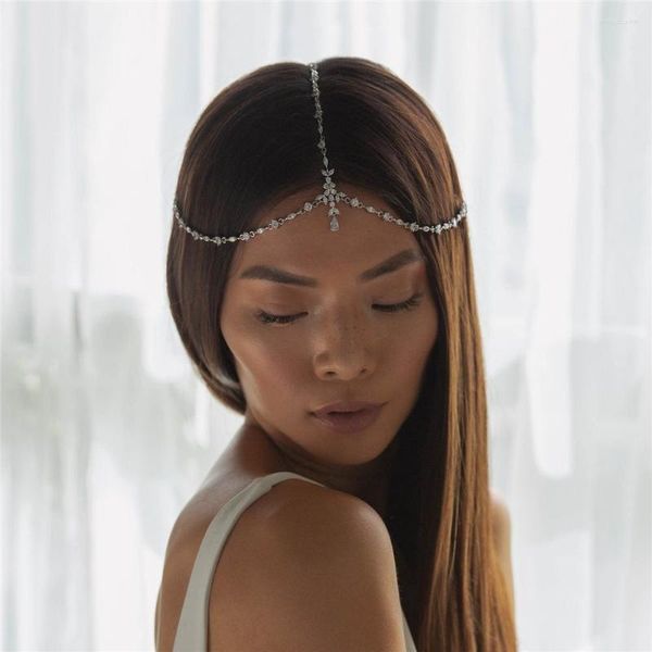 Pinzas para el cabello Boho nupcial boda cabeza cadena exquisita Zirconia cúbica hoja frente diadema joyería para mujeres tocado al por mayor