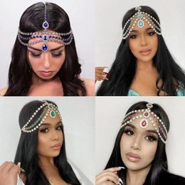 Pinces à cheveux Boho brillant cristal bandeau chaîne femmes goutte d'eau front pendentif strass tête mariée casque bijoux cadeaux