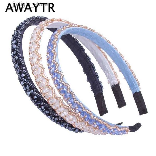 Pinzas para el cabello a estrenar Moda Mujer Chica Metal Cristal Hairbands Diadema Negro Blanco Gilrs Con cuentas Joyería para el cabello Accesorios para la banda para el cabello Y240329