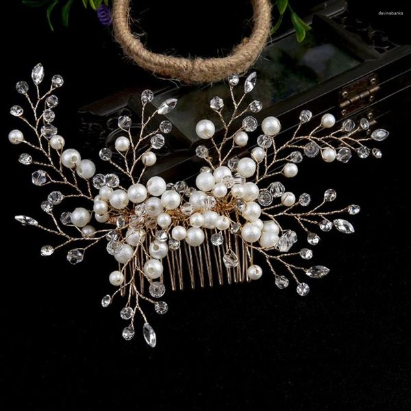 Pinzas para el pelo, accesorios nupciales, peine insertado a mano, accesorios para tocado de vestido de novia con diamantes de imitación y perlas.