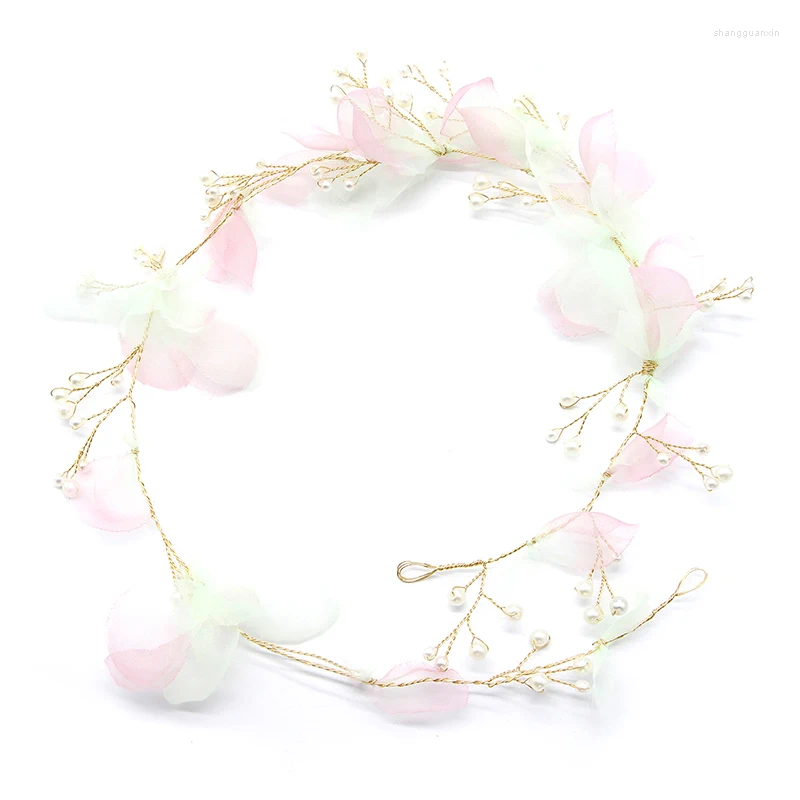 Hårklipp brudband imitation pärla trasa blomma pannband bröllop tillbehör ornament na