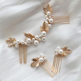 Hair Clips Bridal Combs Pins Wedding Piece Simple Copper Alloy Flower Zircon Pearls Women Jewelry Girls Headpiece