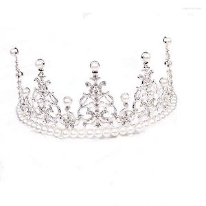 Haarclips bruids kroon legering Pearl grote ronde bruiloft tiara accessoires kristal verjaardagstaart decoratie diadema sieraden