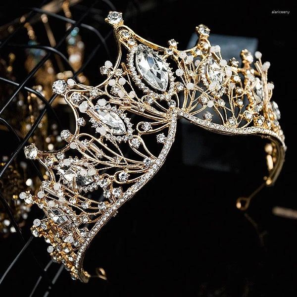 Pinzas para el pelo, corona nupcial, accesorios dorados para boda, Tiaras y coronas de novia con diamantes de imitación de cristal, adorno para diadema