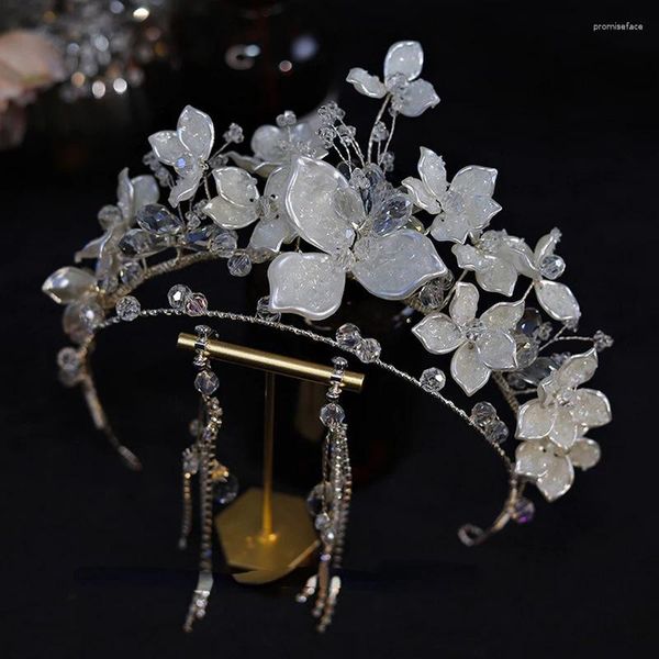 Pinces à cheveux de mariée en cristal, ensemble de boucles d'oreilles diadème en forme de fleur, ensemble de couronne de bande, bijoux de mariage coréens