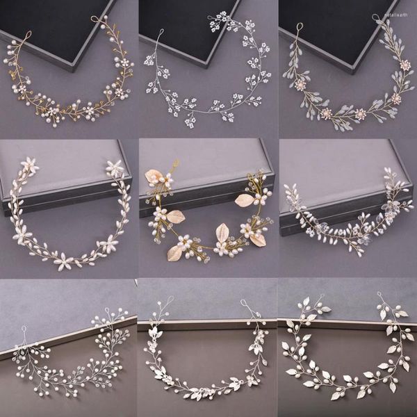 Clips de cheveux Bridal Gold / Silver Color Pearl Flower Band Couber Band Feme Femme Heading Crystal Tiara Accessoires de mariage Bijoux