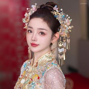 Haarspeldjes Bruidshoofdtooi Chinese Gouden Kroon Bruiloft Accessoires Stijl Draak En Phoenix Sieraden Batch