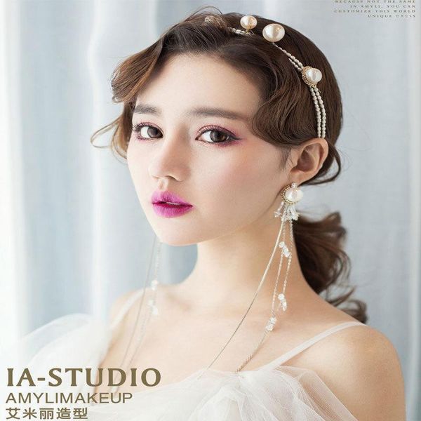 Pinces à cheveux coiffure de mariée coréenne perle bande boucles d'oreilles ensemble bandeau accessoires robe de mariée plaque bijoux