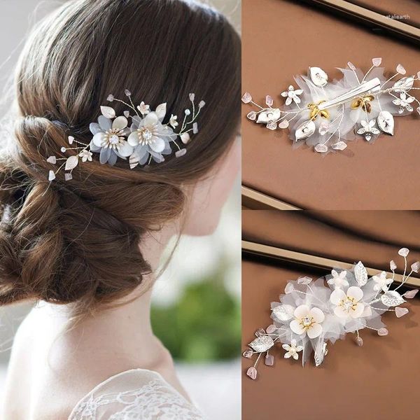 Pinzas para el cabello tocado nupcial hilo de seda peine de flores sistema insertado accesorios de hojas boda al por mayor.