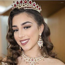 Haarspeldjes Bruidshoofddeksel Marokkaanse Trendy Kroon Kristal Strass Tiara's Kaftan Trouwjurk Accessoires Vergulde Haarkleding