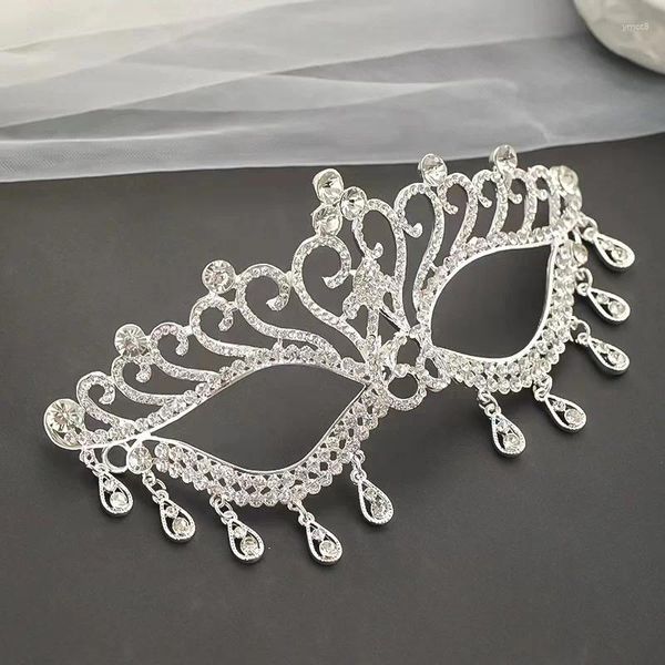 Pinces à cheveux, couvre-chef de mariée, masque de boule, fête de mariage européenne et américaine, frange en cristal, bijoux en strass