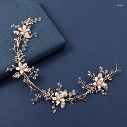Haarclips Bridal Jewelry Gold Color Hoofdband Haarband Pearl Crystal Headpiece for Brides Women Hoofdress Headwar Wedding Accessories