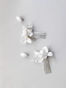 Pinces à cheveux bijoux de mariée en porcelaine fleur peigne pince épingle couleur or argent pièce de tête pour les mariées perle épingle à cheveux accessoires de mariage