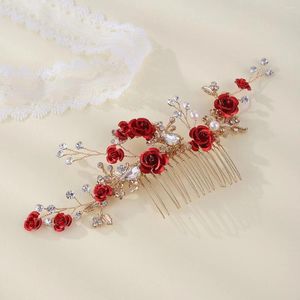 Pinces à cheveux fleurs rouges de mariée Mori Fresh avec peigne, accessoires pour robe de mariée