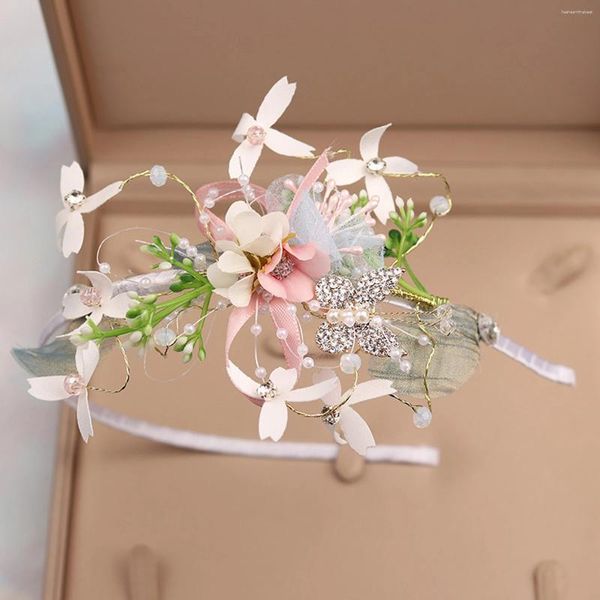 Clips de cheveux Bridal Sweet Flear Flower Bandon Tiara Pearls Bands Bande de casse-tête ACCESSOIRES DE COURSE