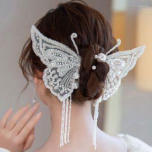 Clips de cheveux Bridal Updo Butterfly Paire Clip casque Fringe Lace Lace White Portrait Robe Accessories