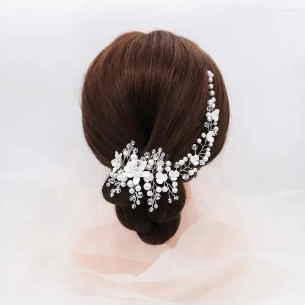 Pinzas para el pelo novia dama de honor accesorios de boda flor acrílica tocado de perlas