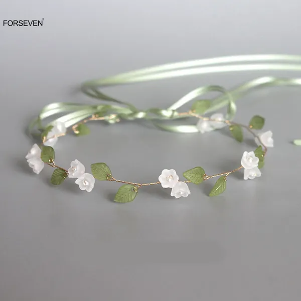 Pinces à cheveux, bandeau de mariée, fleur blanche, feuilles vertes, accessoires de fête pour femmes et filles, Style Boho, bijoux de mariage