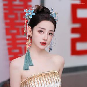 Clips de cheveux de la mariée Chinois Headwear Wedding Robe Blue Hairpin Hair Grade Dragon et Phoenix