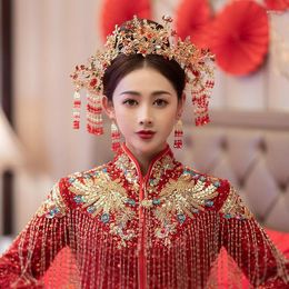 Pinces à cheveux, coiffure de mariée Xiuhe, couronne de phénix chinoise, ornement de robe de mariée de luxe, couvre-chef de mariée féminine, 2023