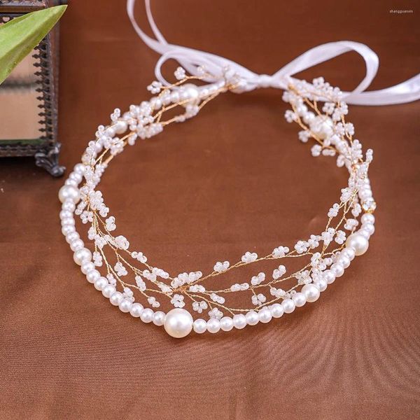 Clips de cheveux Bride Tiara Bandband Pearl Rignestone Flower Fairy Femmes Accessoires de mariage pour bijoux