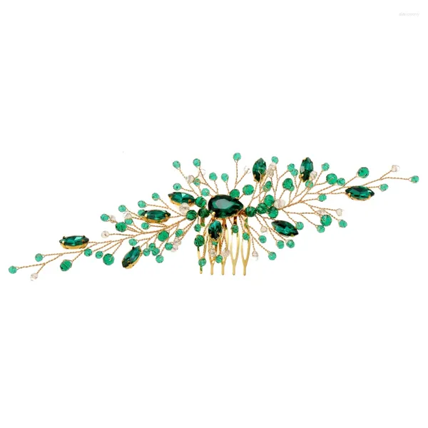 Pinzas para el cabello para novia, accesorios de boda hechos a mano, peine Rhinedrill, adornos de inserción de cristal verde para abuela