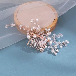 Coix de cheveux Bride Wedding Combs rose Gold Color Metal Hairpins Hoistone Pearl for Bridesmaid Jewlery Fairy Phited
